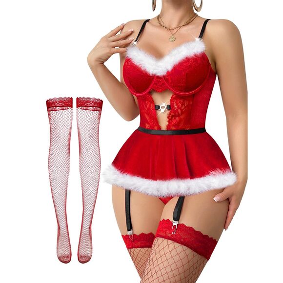 Other - 8844 Sexy Stocking Rhinestones Heart Garter Underwire Floral Mesh lace
